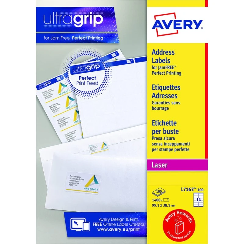 Avery L7163 Laseretiketter 99,1x38,1 mm 14/ark 100 ark