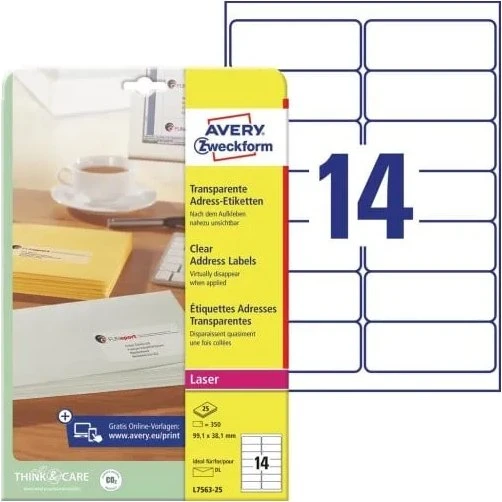 Avery L7563 klare adresseetiketter 99,1 x 38,1 mm (14/ark, 25x5 ark)