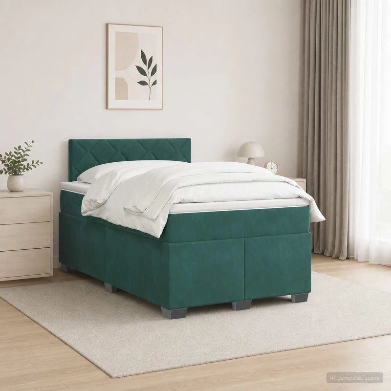 vidaXL Boxmadras med topmadras Mørkegrøn Fløjl 120 x 190 cm