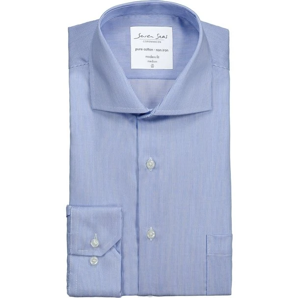 Seven Seas Fine Twill California Modern Skjorte - Lys Blå - Str. S