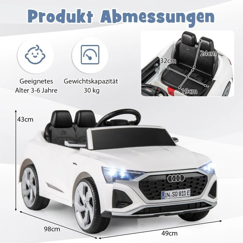 Audi SQ8 Kids Elbil, 12V, Fjernbetjening, Hvid