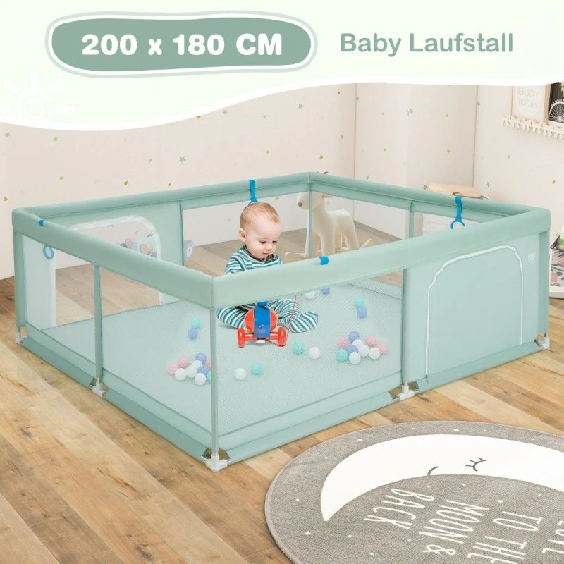 Babykravlegård 200x180 cm med 50 bolde, håndtag & 2 døre