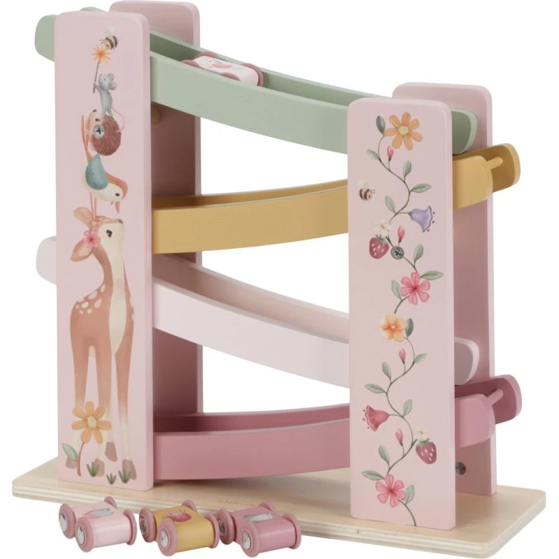 Little Dutch Fairy Garden Pink Ramp Racer – Træbilbane med 4 biler