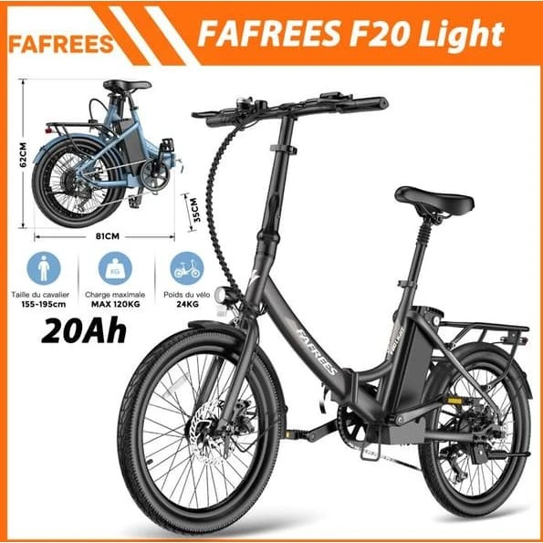 FAFREES F20 Light Kompakt Elcykel - Sort Rifle - 250W - 20Ah