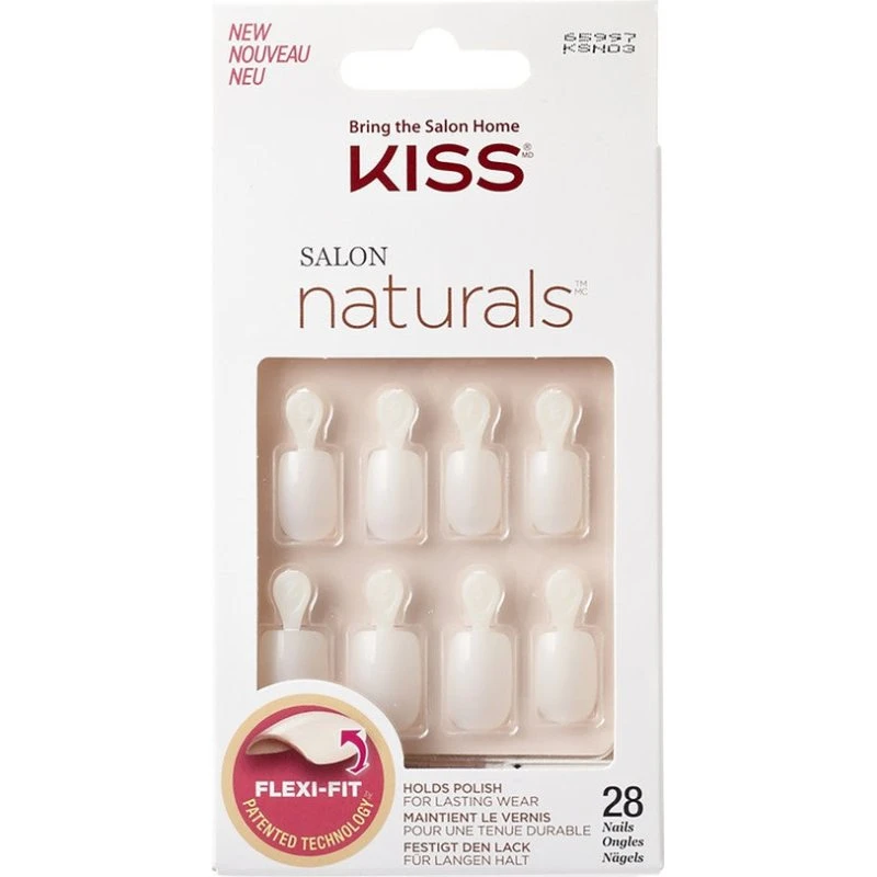 Kiss Salon Naturals Double Take Kit - 28 korte hvide negle