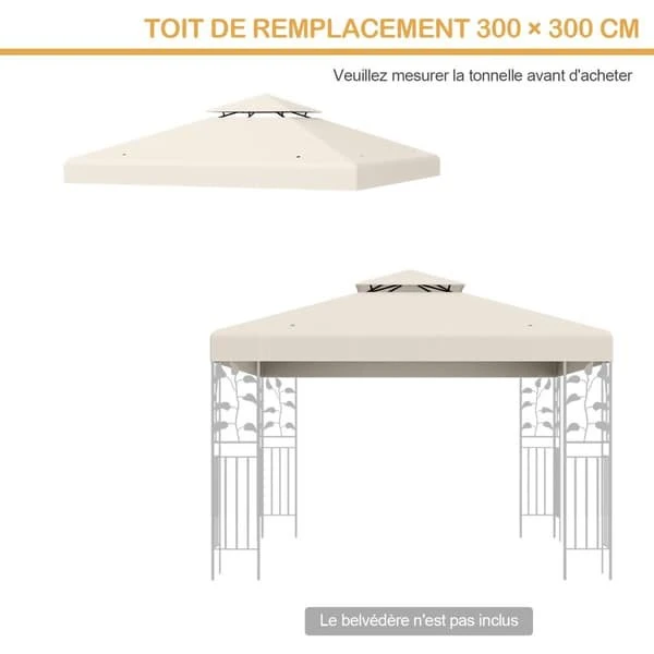 Udskiftningsbaldakin til pavillon 3x3m, to-lags, beige