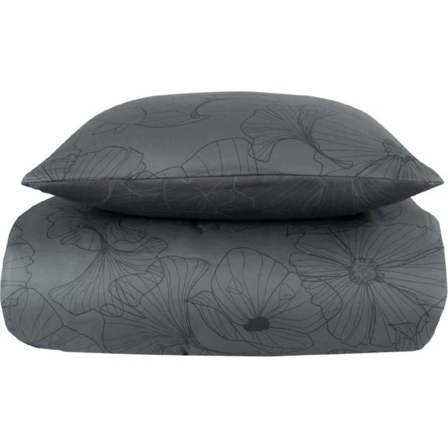 By Night Sengetøj 140x200 cm Big Flower - 100% Bomuldssatin, Grå