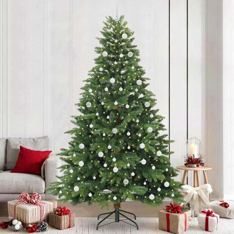 vidaXL Kunstigt juletræ 240 cm med 300 LED og julekugler