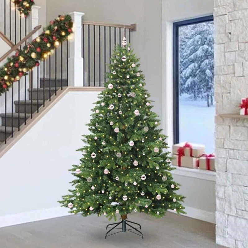 vidaXL Kunstigt juletræ 240 cm med 300 LED & kugler - Grøn