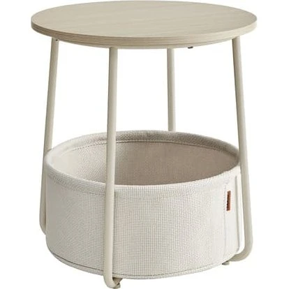 Rundt Sofabord med Stofkurv i Cremehvid - 45x50 cm