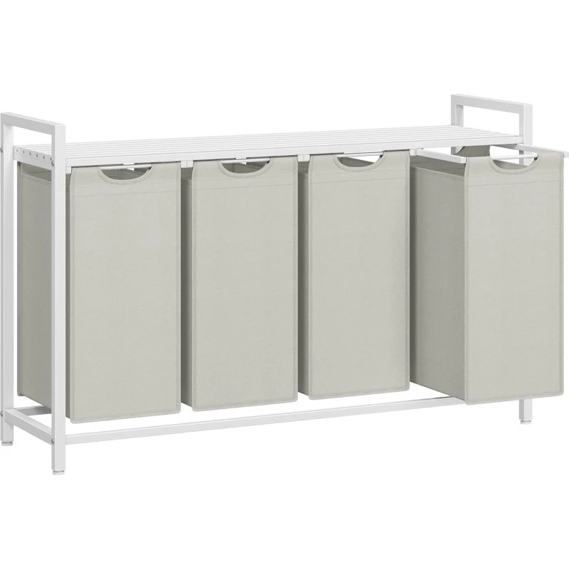 Vasketøjskurv med 4 rum, 160L, hvid, 116 x 33 x 72 cm