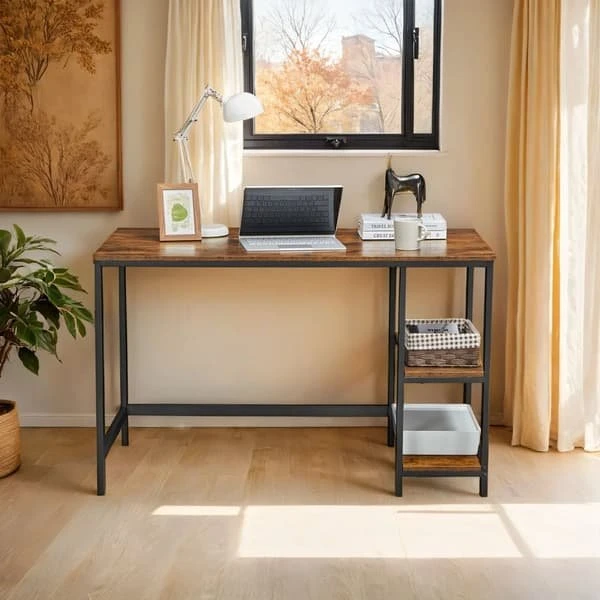 VASAGLE Skrivebord med hylder i vintage-stil