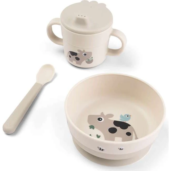 Done by Deer Foodie spisesæt med sugekop Tiny Farm - sand