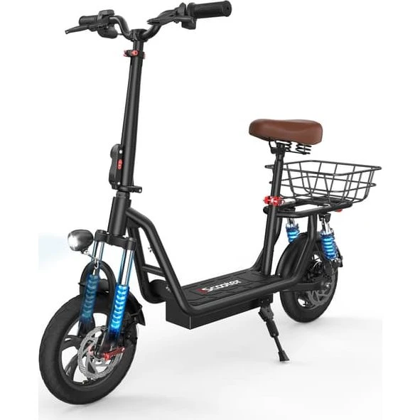 iScooter i12 Elektrisk Scooter med Sæde og Kurv - Sort