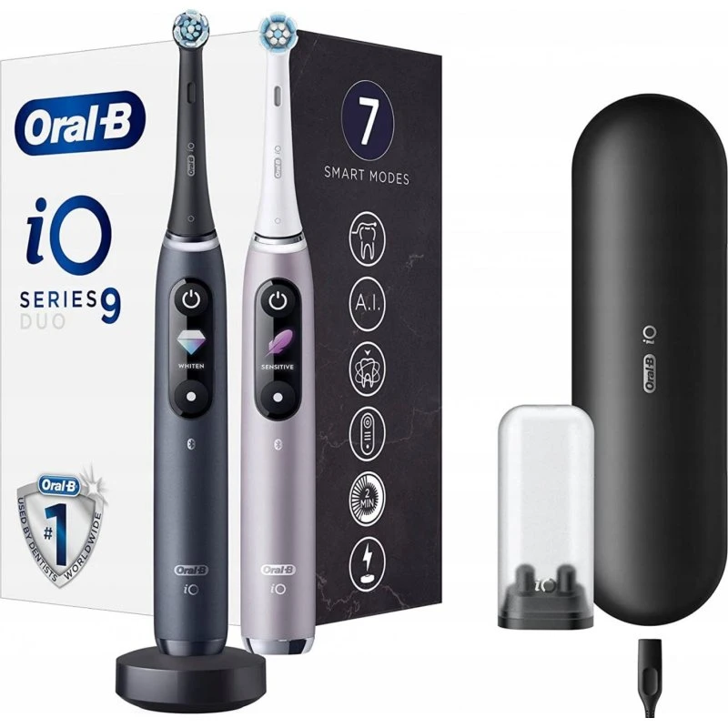 Oral-B iO Series 9 Duo elektrisk tandbørste – Black Onyx & Rose Quartz