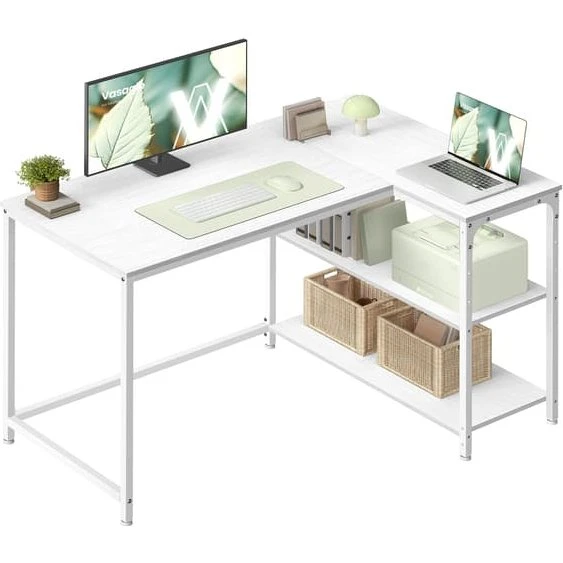 Hjørneskrivebord 110x80x76 cm Maple White med USB og AC-stik