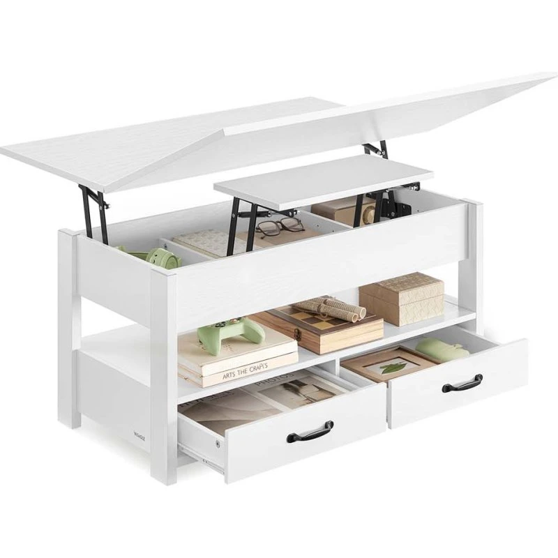Hvidt højdejusterbart sofabord med opbevaring, 50x100 cm