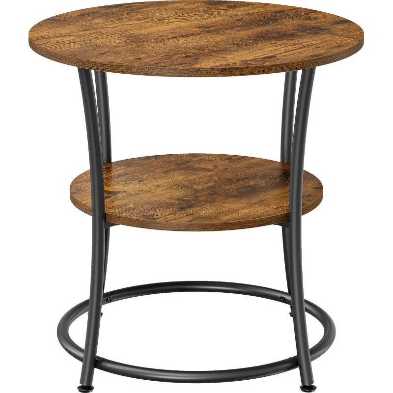 Sidebord 55x55 cm, Brun/Sort - Industrielt design med to hylder