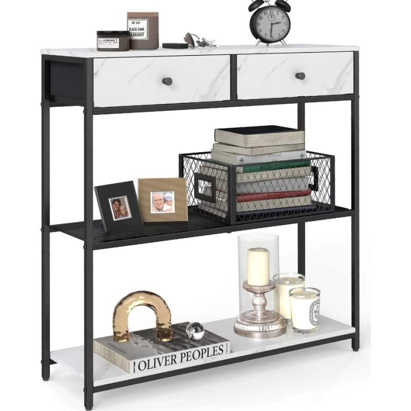 Konsolbord 24x76x80 cm, Marmorhvid/Sort