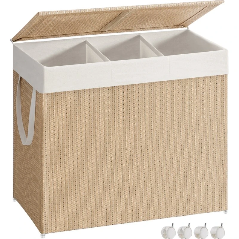 Alva Vasketøjskurv med hjul, 140L, Beige/Hvid
