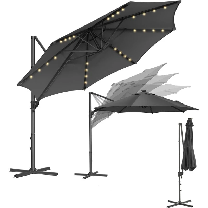 Konsolparasol 300 cm Grå med solcelle-LED