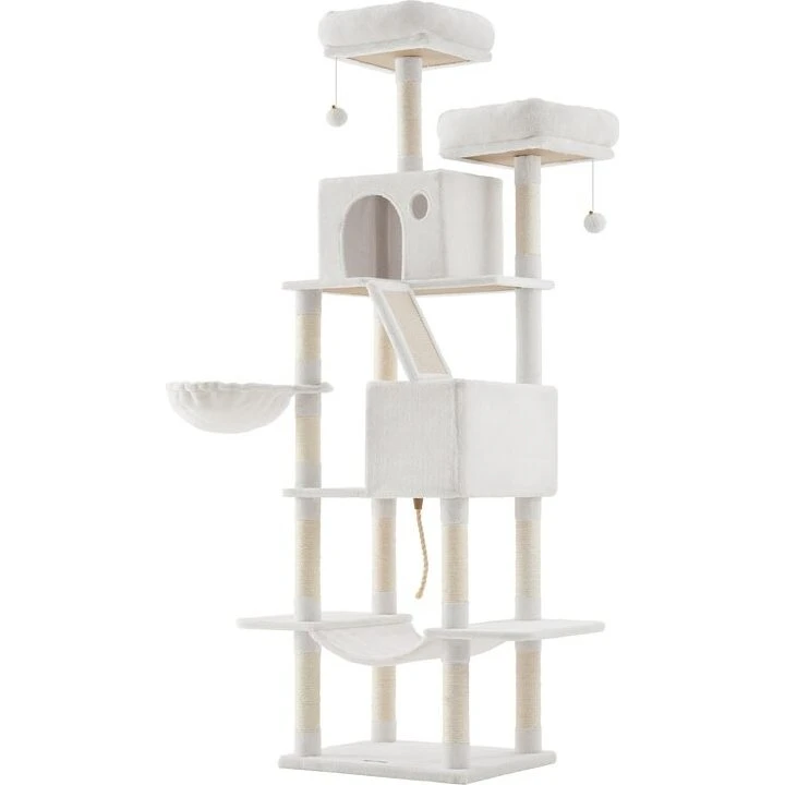 Kattetræ i creme, 60x50x206 cm - Robust kradsetræ til flere katte