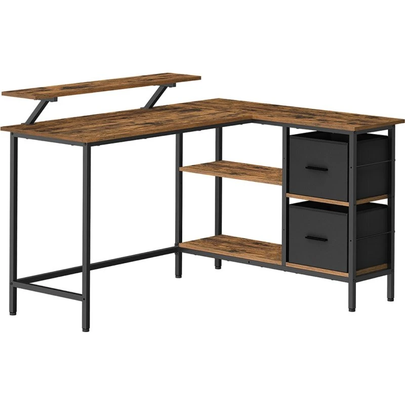 L-formet skrivebord med 2 skuffer, rustik brun, 105x115x89,5 cm