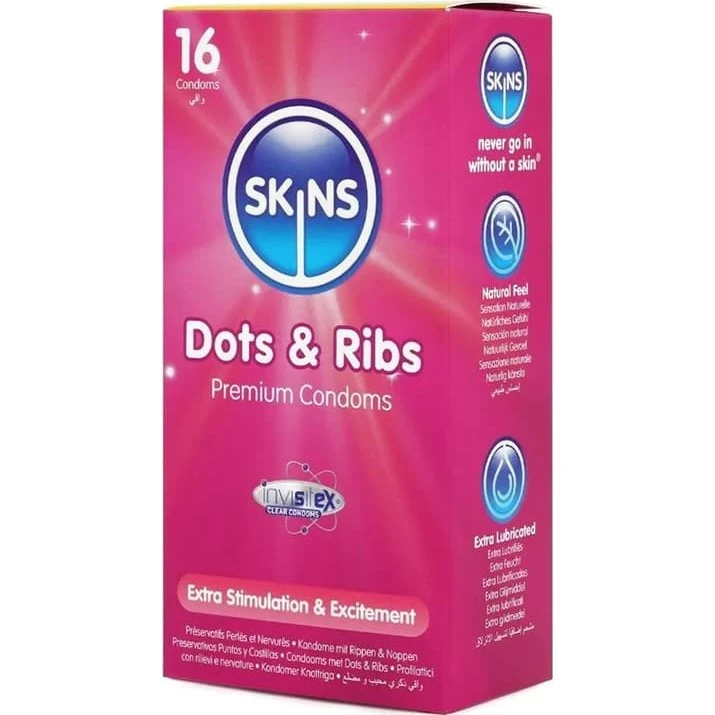 Skins Dots & Ribs Kondomer 16-pack - med riller og dupper