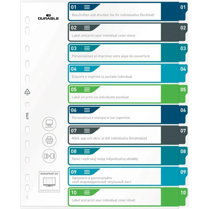 Durable 679527 Blanke Faneindeks, Polypropylen, Multifarvet A4