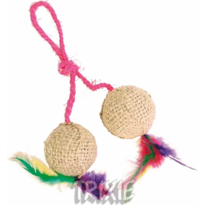 Trixie Jute bolde med fjer og catnip, 2 stk. (ø4,5 cm)