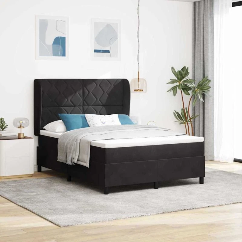 vidaXL Boxspring seng med hovedgærde, Sort Fløjl, 160 x 200 cm