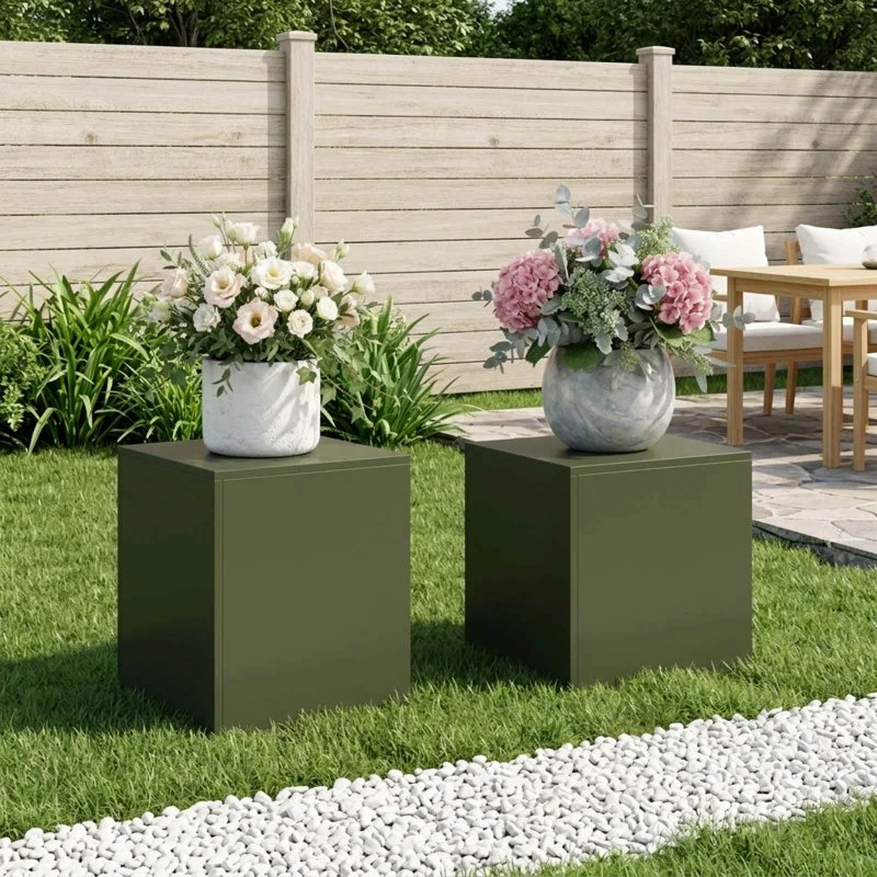 vidaXL Planteholder 2 stk. Olivengrøn 40x40x40 cm Stål
