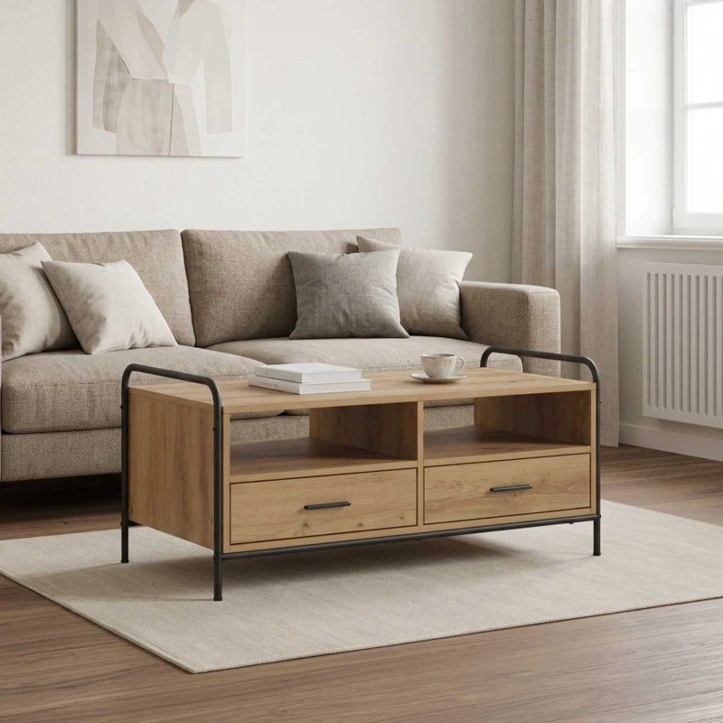 vidaXL Sofabord Artisan-eg 99,5 x 49 x 46 cm med 2 skuffer
