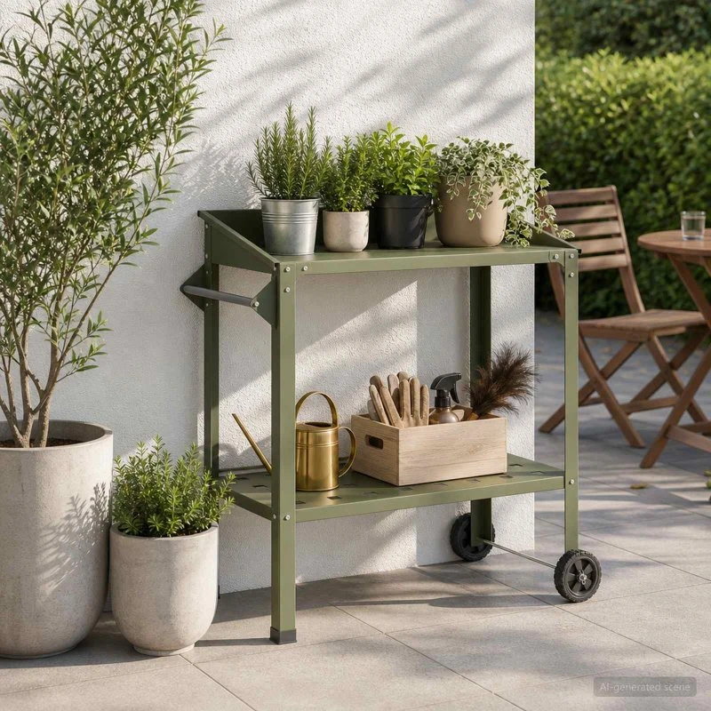 vidaXL Pottebord med hjul 96x50x89 cm - Olivengrøn