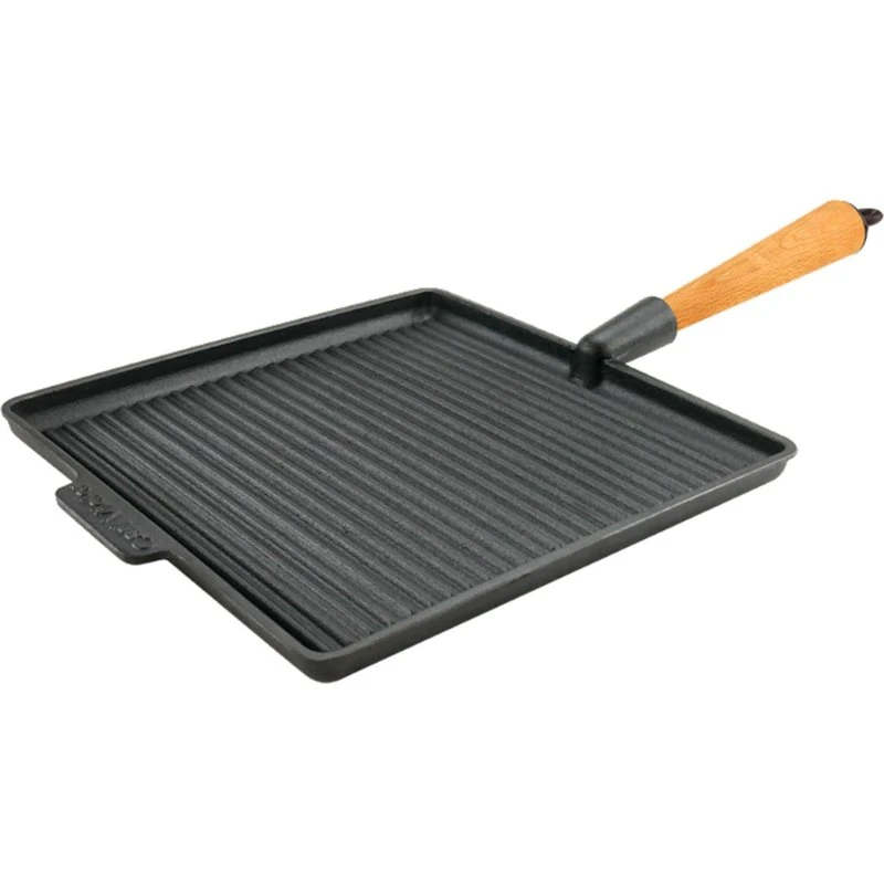 Carl Victor Firkantet støbejernsgrillpande 28 cm med bøghåndtag