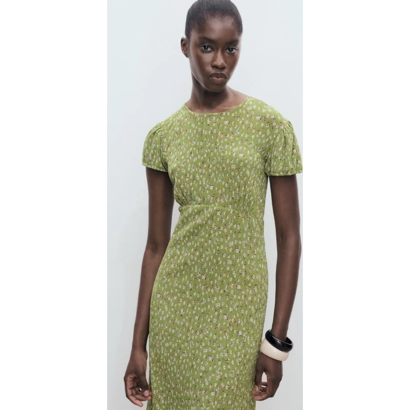 Mango Long Floral maxikjole med slids - grøn