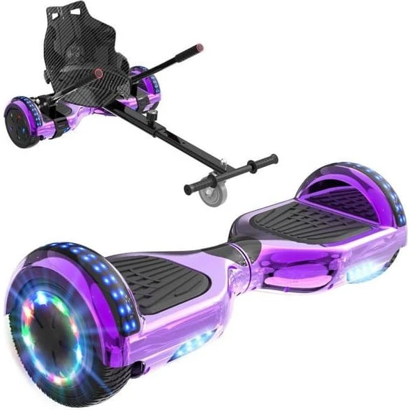 RCB 2-i-1 Hoverboard + Kart 6,5" Bluetooth & LED – Lilla/Sort