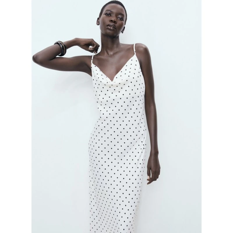 Mango midi-kjole med draperet hals, sort