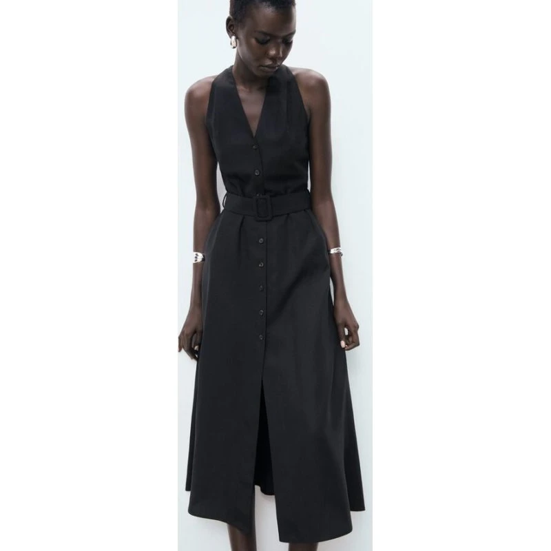 Mango Lyocell-kjole med bælte, sort