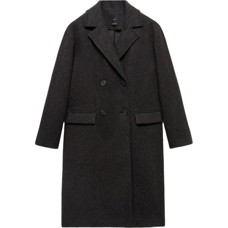 Mango dobbeltradet midi-frakke, brun