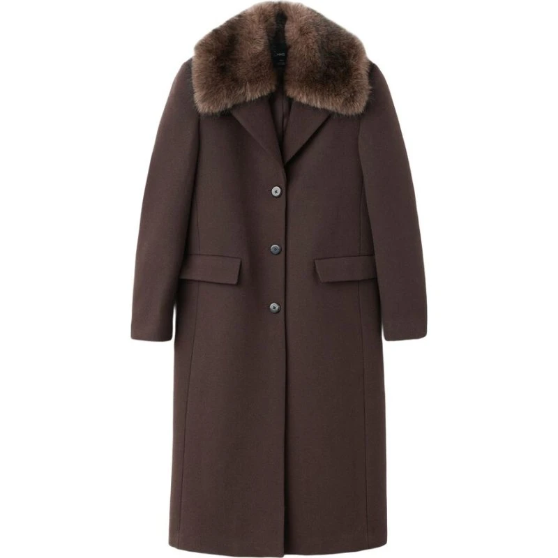 Uldfrakke med aftagelig pelskant