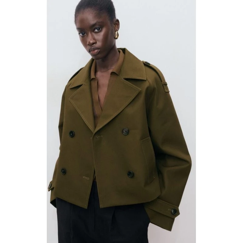 Mango Oversized kort dobbeltradet blazer - khaki