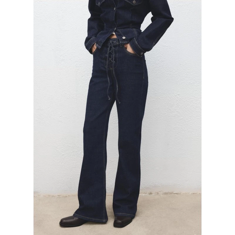 Mango Flare-jeans med snørre, mid-rise – lyseblå