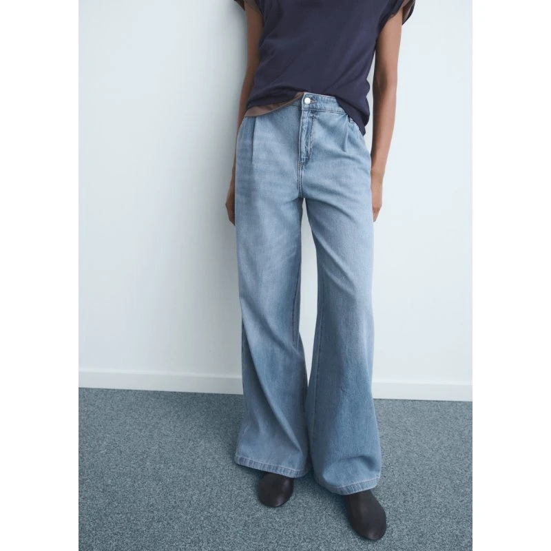 Mango Wideleg Pleated Jeans blå