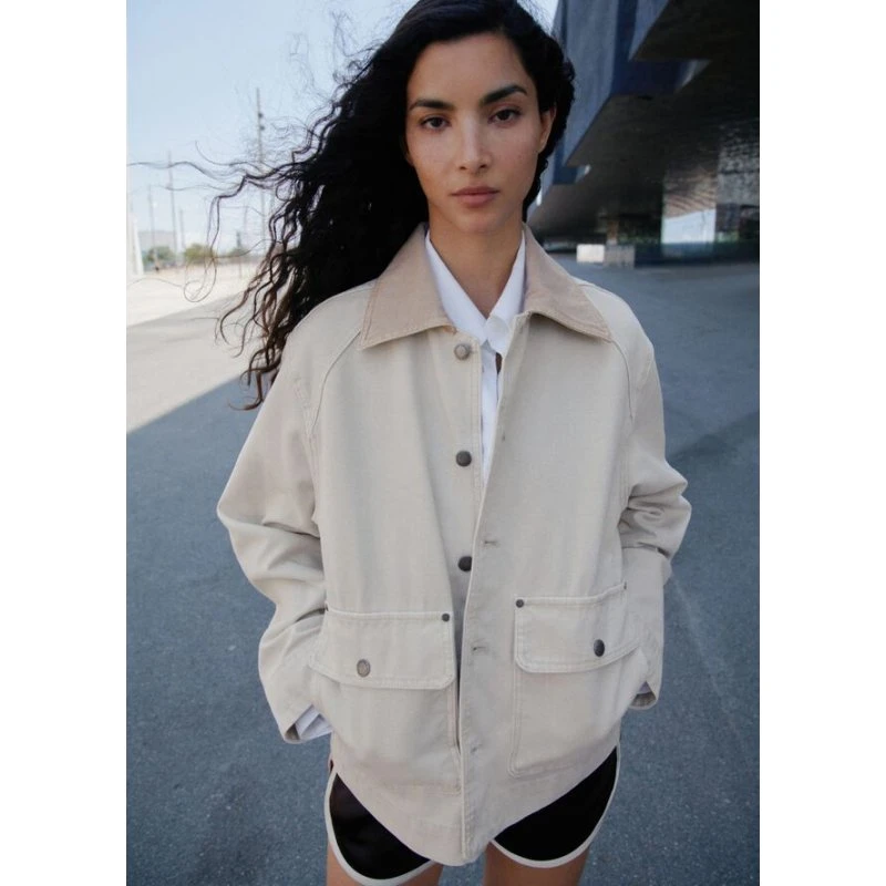 Mango Denim parka med kontrastkrave - Off-white