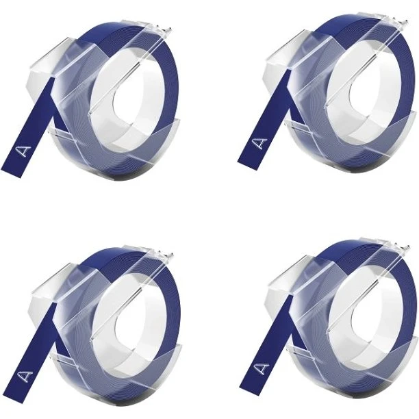 Dymo 3D Tape 4-pak, Hvid på Blå, 9mm x 3m, Kompatibel S0898140