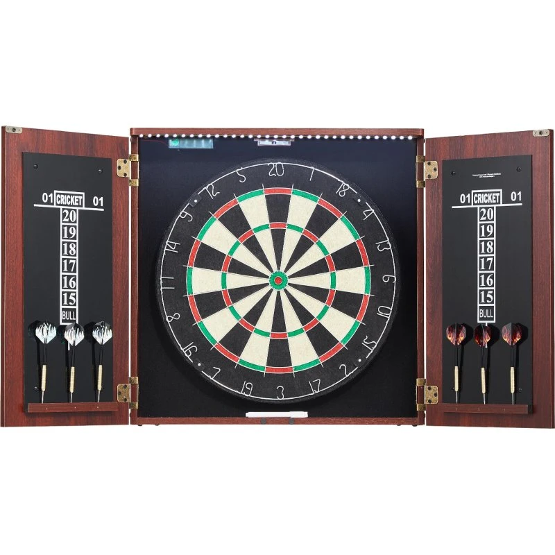 Dartskabssæt med LED-lys og Sisal-dartskive 45x3,8 cm