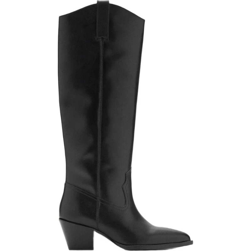 Mango lædercowboystøvle med 5 cm hæl, sort