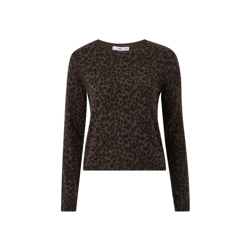 Mango Ribstrikket leopardstriktrøje, brun