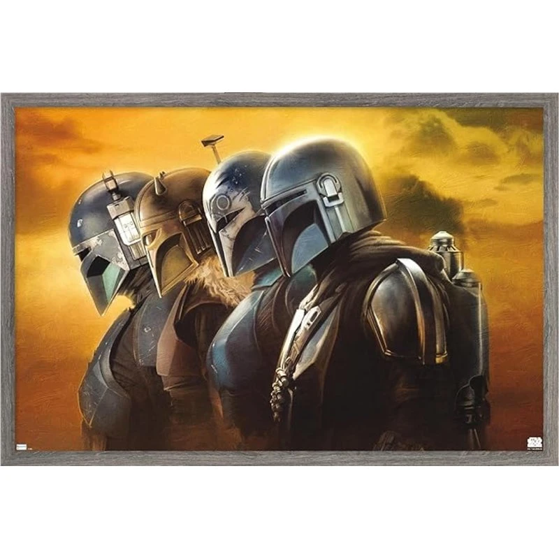 Star Wars Mandalorian Line Helmets Indrammet Poster